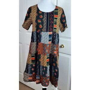 BUYKUD Womens Patchwork Print Cotton Dress Sheath Casual Knee Length New Size 6